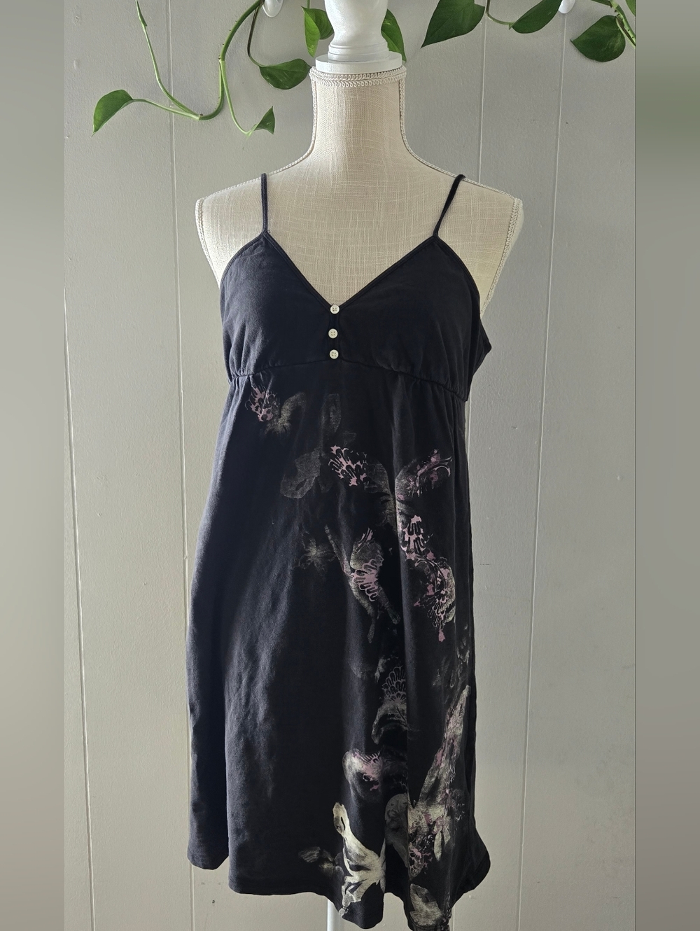 Lucky Brand Black Floral Lace-Accent Slip Dress